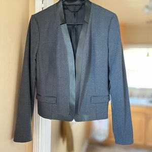 Elie Tahari leather trim blazer. Gray wool.  leather trim. pristine condition.